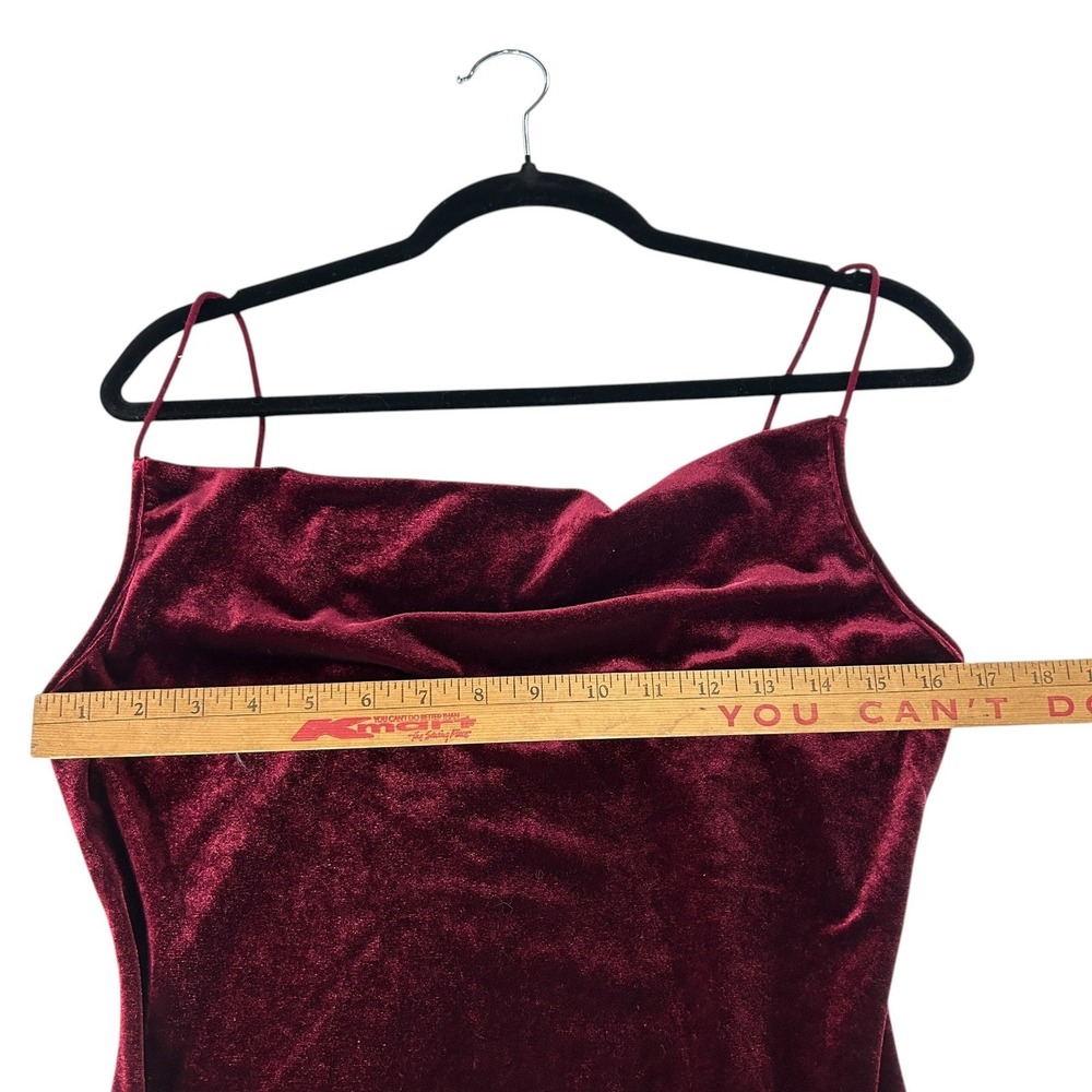 Velvet Cowl Neck Bodycon Dress L Burgundy Midi Y2K Dark Romantic Date Night - Picture 8 of 9